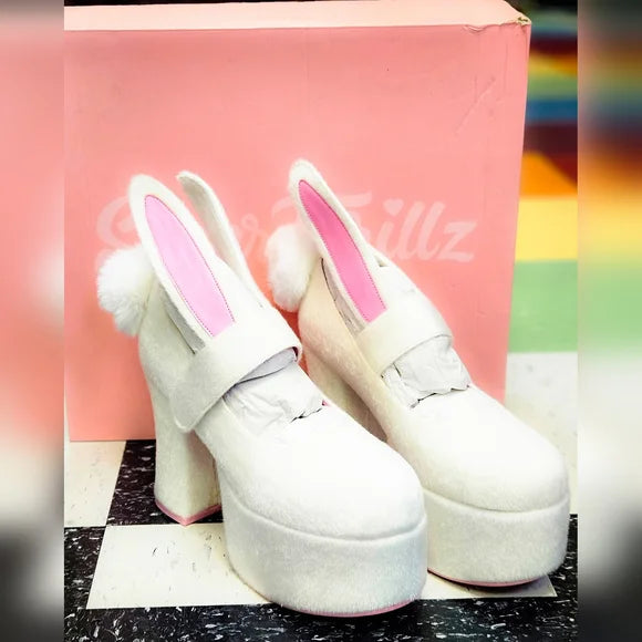 NIB.Sugar Thrillz BUNNY Platform Heels Boots Women's sz 9, faux fur