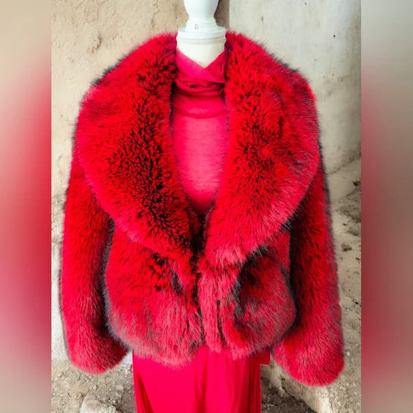NWT DIATONIC RED/BLACK DARKER WAVS FAUX FUR JACKET!! OVERSIZED