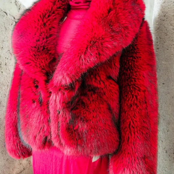 NWT DIATONIC RED/BLACK DARKER WAVS FAUX FUR JACKET!! OVERSIZED