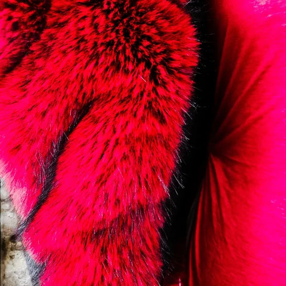 NWT DIATONIC RED/BLACK DARKER WAVS FAUX FUR JACKET!! OVERSIZED