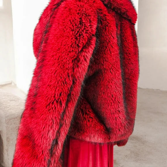 NWT DIATONIC RED/BLACK DARKER WAVS FAUX FUR JACKET!! OVERSIZED