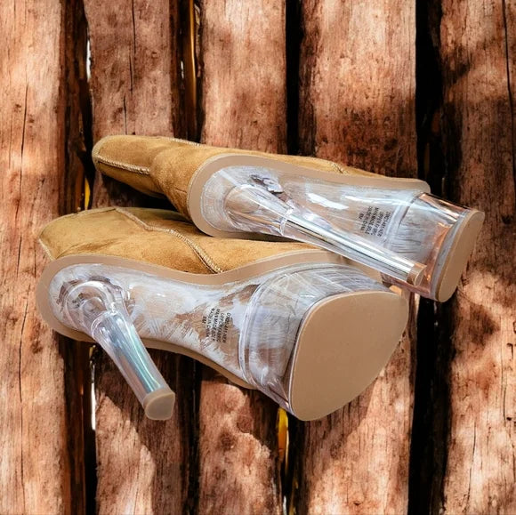 NWT Kickdrum Suede Clear Platform Boots - Brown SZ 8