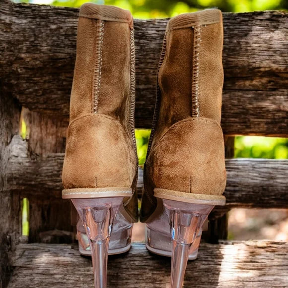 NWT Kickdrum Suede Clear Platform Boots - Brown SZ 8