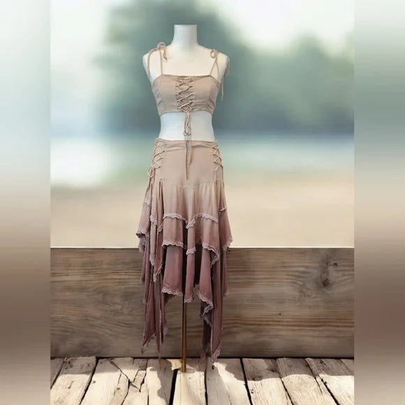 NWT Sahara Wildflower Maxi Skirt Set - Brown